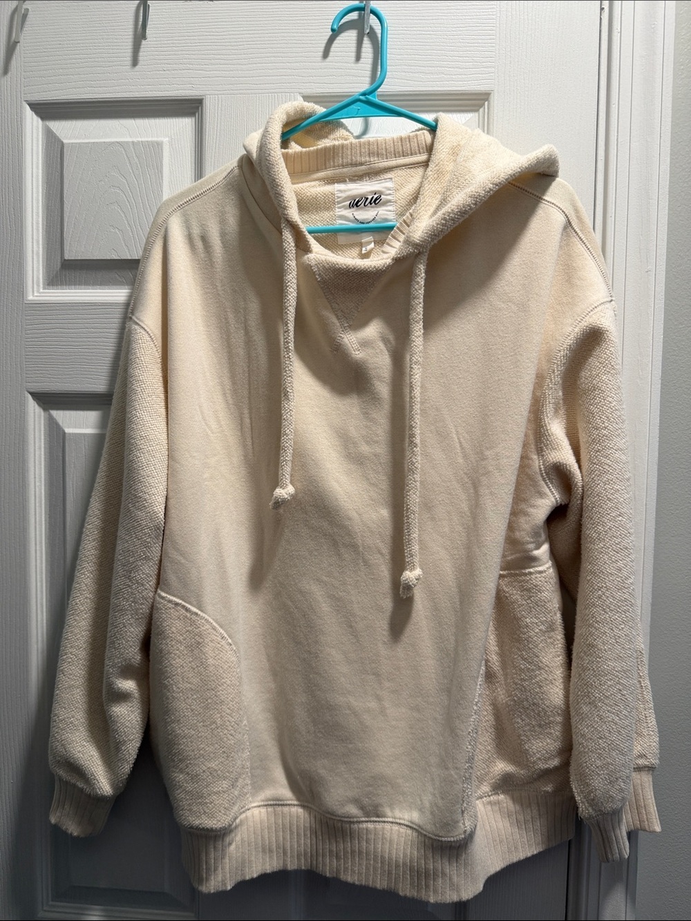 aerie Ivory Pullover Hoodie with Textured Panels